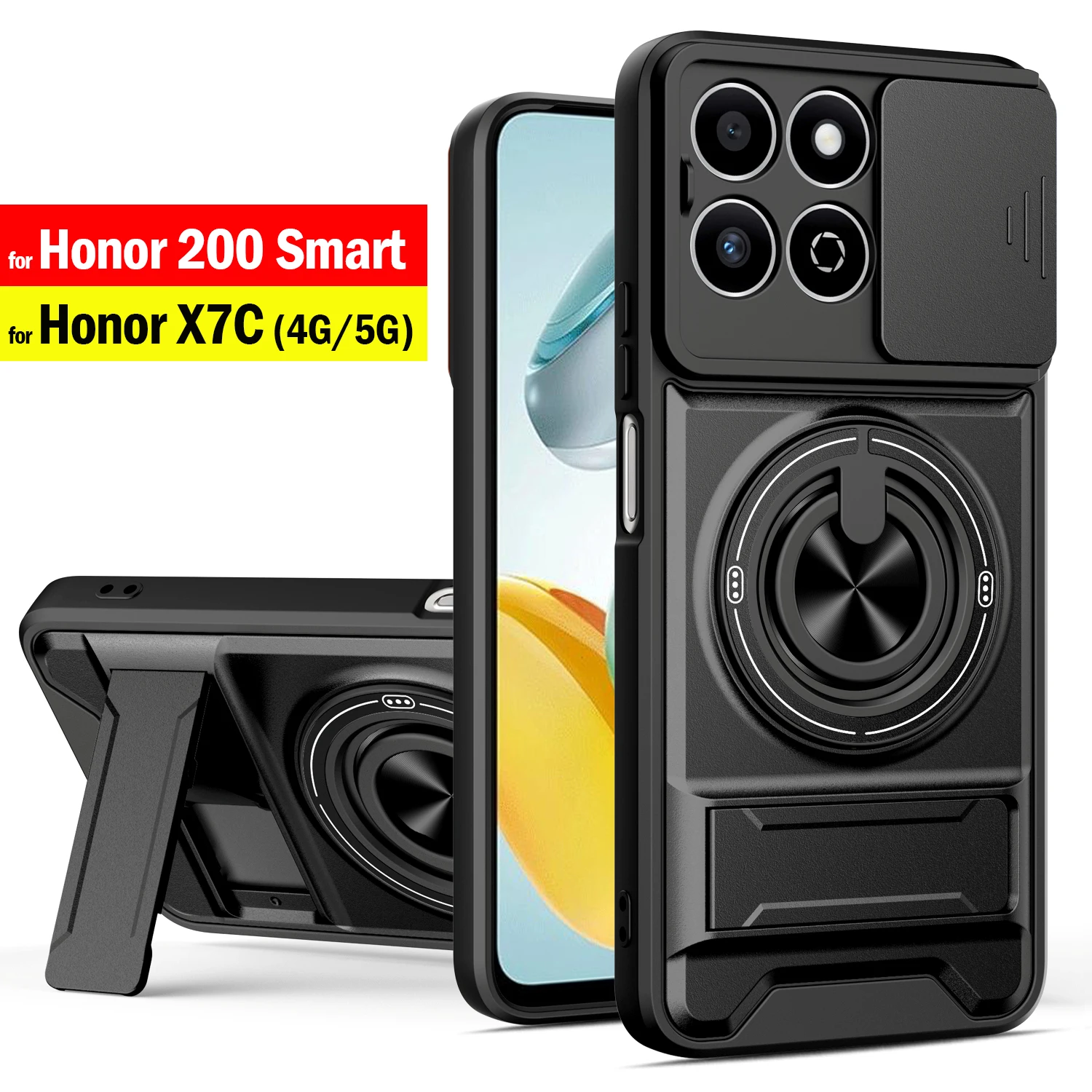 Hülle für Honor 200 Smart / Honor X7C mit Drehbarem Kameraschutzring, Ständer und Stoßfester Abdeckung