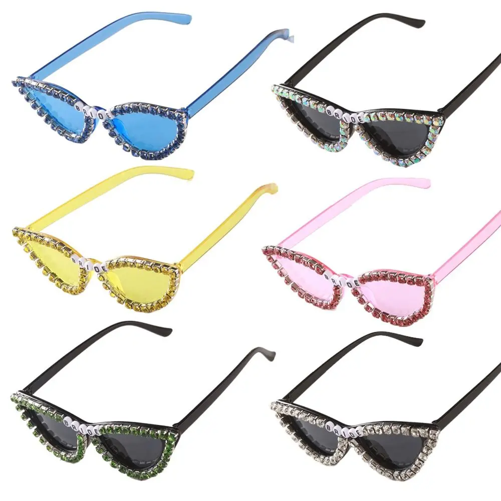 Cat's Eye Frame Bridal Sunglasses Outdoor Rhinestone Decoration Black Shades Glasses Sun-Protective Travel Bride Eyewear