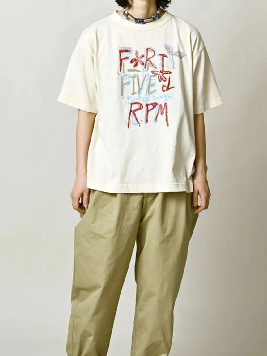 

Retro Bamboo Cotton Graffiti Letter Print Loose round Neck Short Sleeve Top Couple Style Japanese Casual T-shirt round Neck