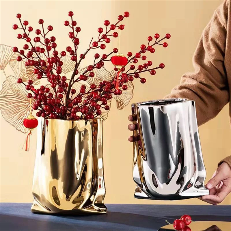 

Nordic Electroplating Vases Flower Vase For Living Room Home Decoration Ornament Flower Arrangement Flower Pot-B Durable