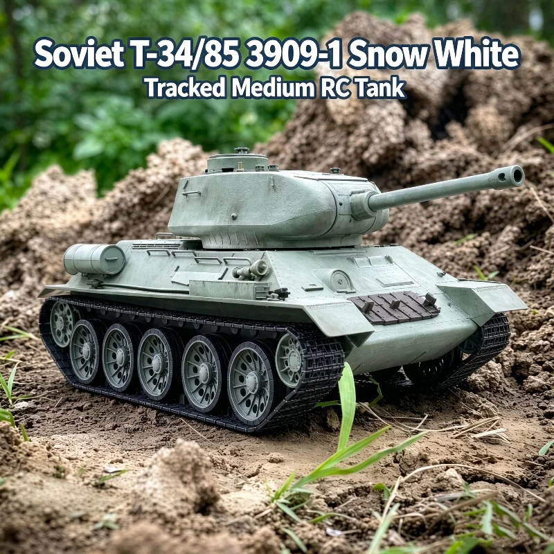 Henglong Soviet T34-85 3909 Snow‑White 1/16 Remote Control Metal Tracked Tank 7.0 Version Infrared Battle Electric RC Model Toy