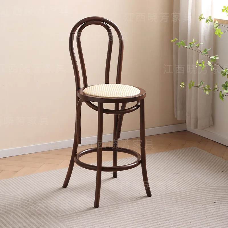 Retro medieval Solid Wood Horn Bar Chair High Bar Stool Cafe Milk Tea Shop Backrest lounge Island Chair nordic furniture stool