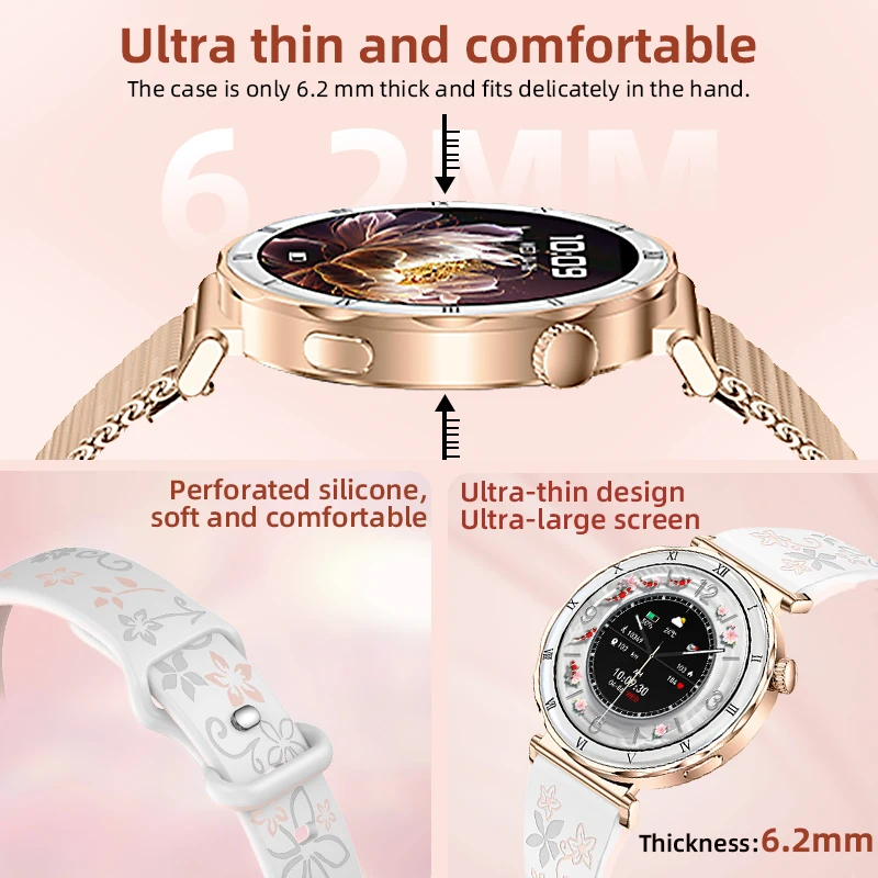 LIGE AMOLED HD عرض مراقب معدل ضربات القلب جهاز تعقب للياقة البدنية Smartwatch بلوتوث دعوة مقاوم للماء 1.19 "Ultra-Slim ساعة ذكية النساء