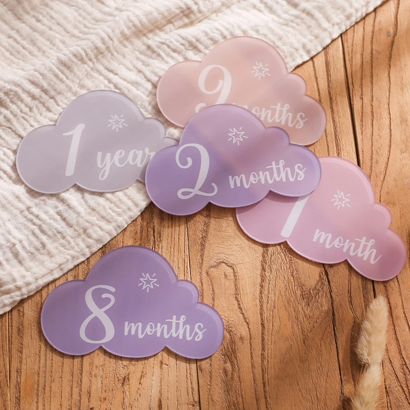 

1Set Baby Acrylic Number Milestone Card For Newborn Cute Cloud Shape Photography Props Accessories Month Cards Sticker Baby Gift