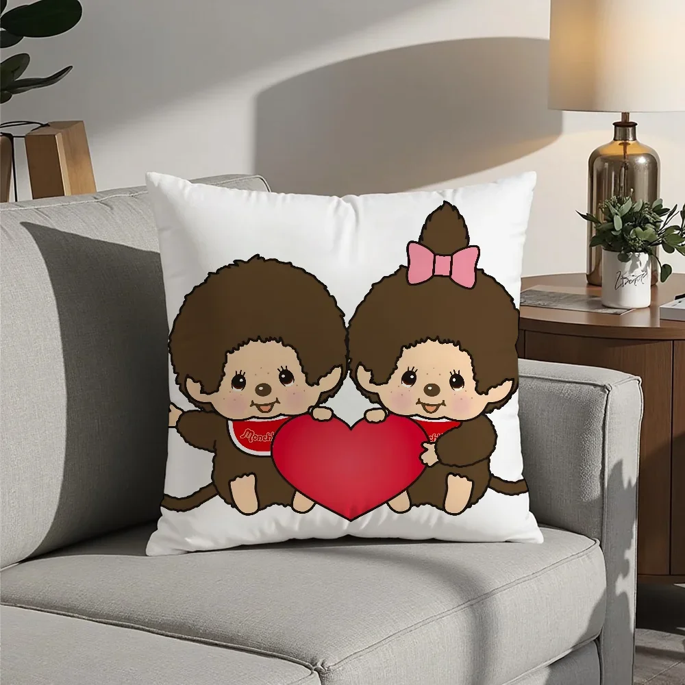 Cartoon M-Monchhichis Pillow Case Plush Fabric Soft  Pillowcase Double Sided Print Cushion Cover Household Gifts