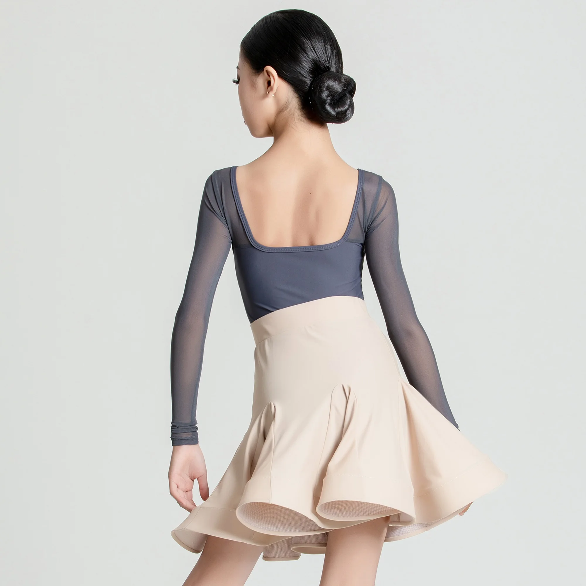 Vêtements de danse latine Chacha Rumba, Costumes de spectacle, haut en maille, jupe en arête de poisson, tenue d'entraînement, vêtements de scène DQL11582