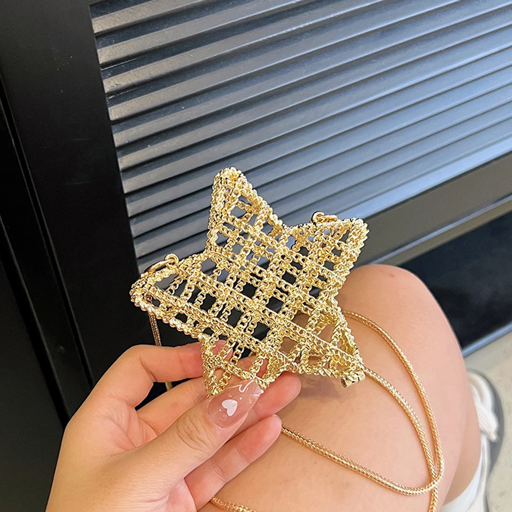 

Mini crossbody bag for women 2025 fashion new hollow metal texture chain shoulder bag for women