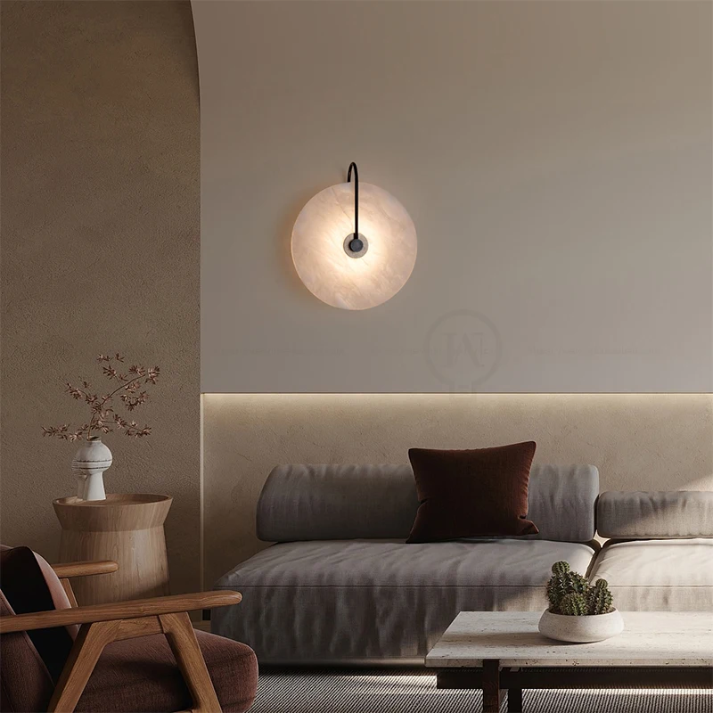 Nordic minimalist modern marble wall lamp tea circular restaurant living room bedroom bedside wall lamp marble wall lamp