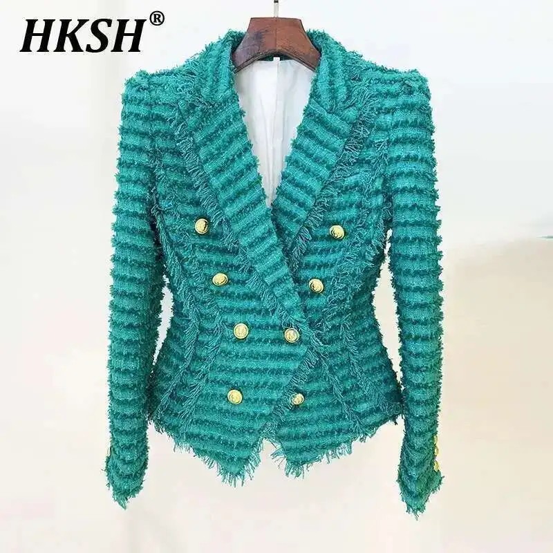 

HKSH Spring Autumn Winter New Women's Tide Punk Fashion Tassel Edge Coarse Tweed Slim Fit Blazer Chic Ins Elegant Shorts HK3135