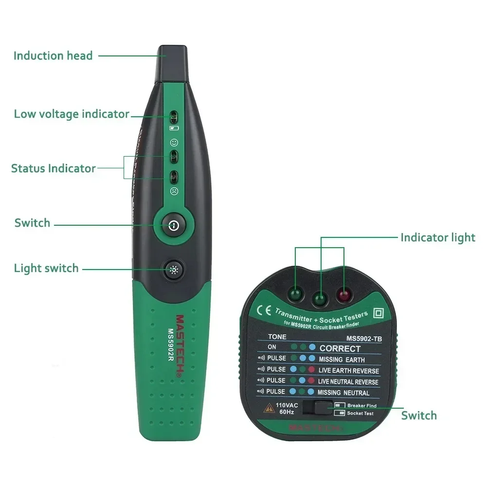 MS5902 Circuit breaker detector socket circuit testing and searching function for electricians