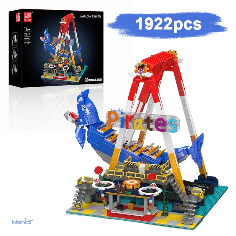 Mold King 11017 Pretpark Speelgoed De Gemotoriseerde Haai Piratenschip 1922 Stuks Bouwsteen Montage Schip Baksteen Set Kids gift