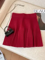 Autumn Winter Fashion New Design High Quality Solid Sexy Mini Short Skirt Women Sweet Simple Slim A-line Pleated Skirt Aesthetic