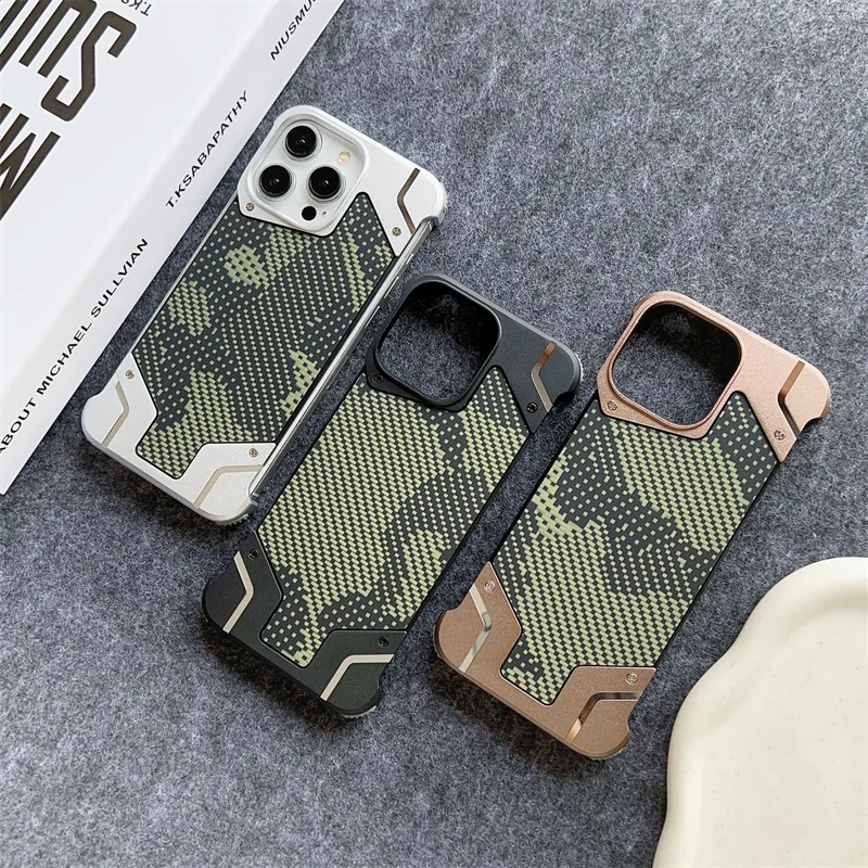 

Magnetic Titanium Metal Camouflage Phone Case For iphone 16 15 14 13 Pro Max For Magsafe Aluminum Bumper Shockproof Armor Cover