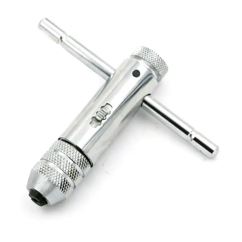 Adjustable Silver T-Handle Ratchet Tap Holder Wrench With 5pcs M3-M8 3mm-8mm Machine Screw Thread Metric Plug T-shaped Tap