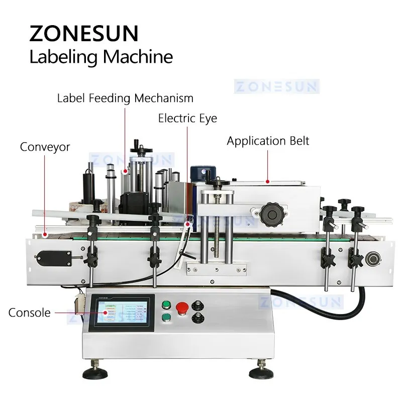 ZONESUN Wrap Around Labeler para recipientes cilíndricos Garrafa Jar pode aplicação Belt Tabletop Rotulagem Machine ZS-TB150