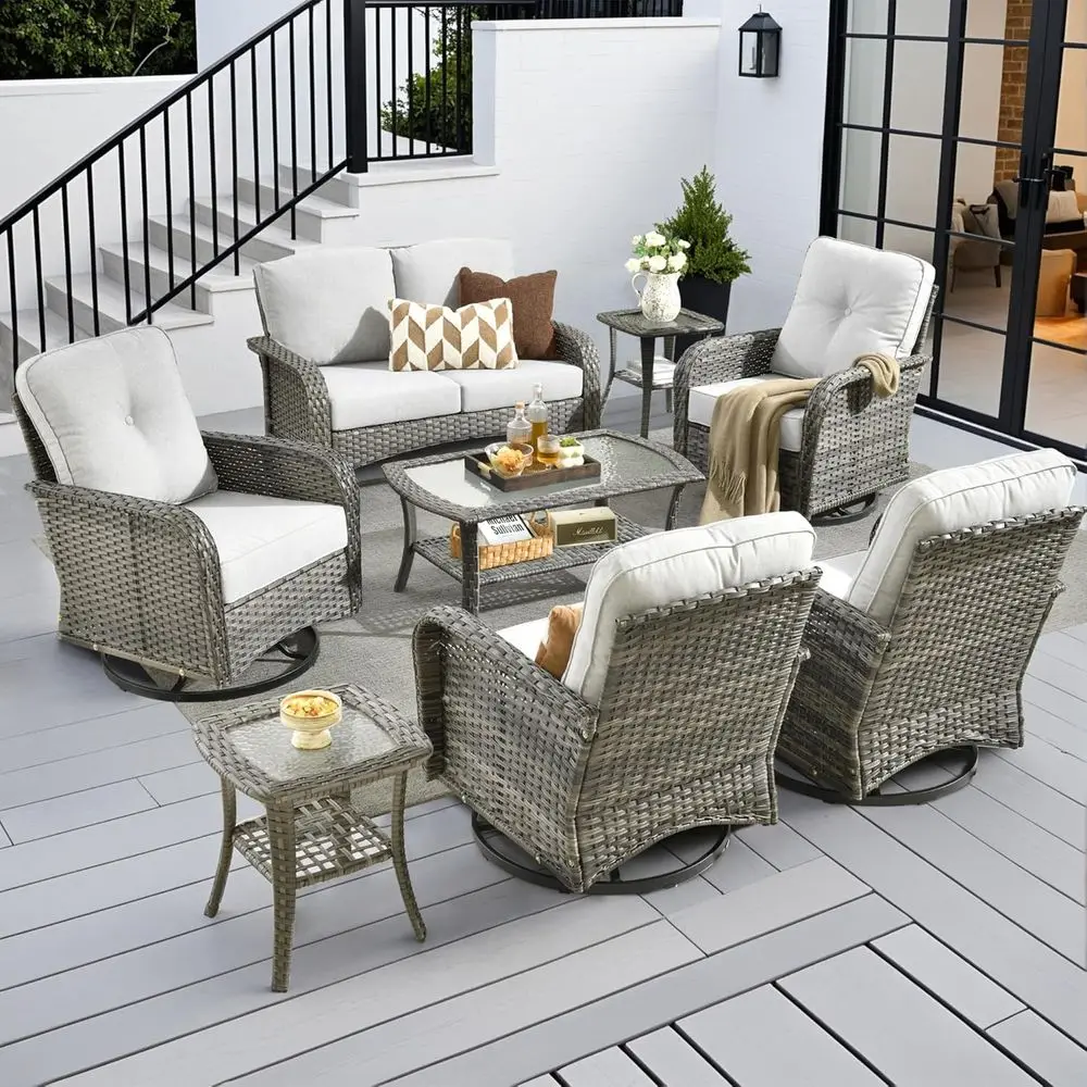 

8-Piece All-Weather Wicker Patio Set with Cushions and Metal Table for Outdoor Spaces