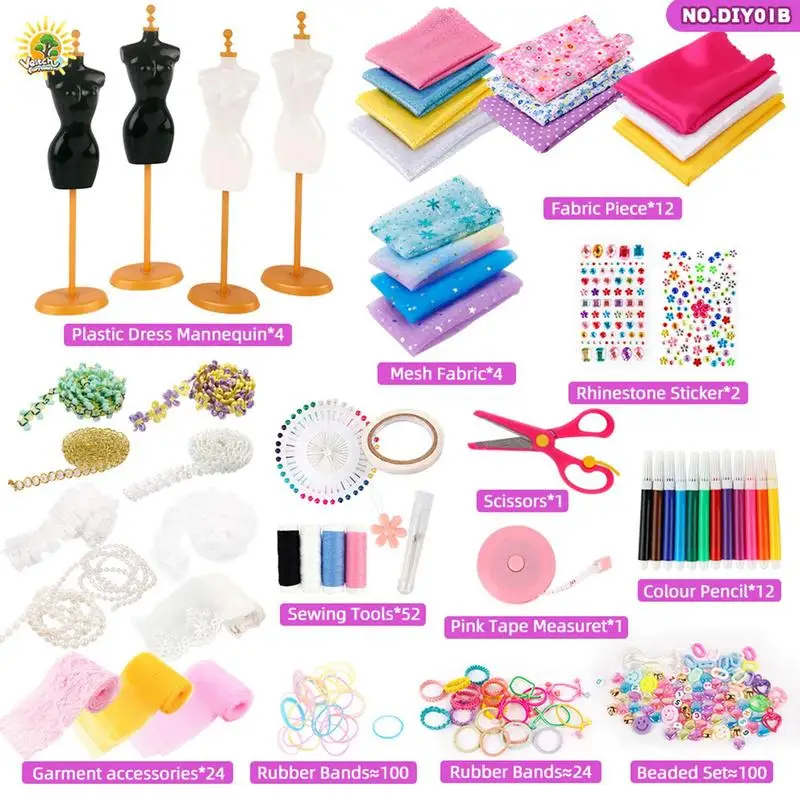 Fashion Design Kit For Girls 345pcs Girls Embroidery Kit Sewing DIY Basic Reusable Kit For Creativity DIY Arts Learning Crafts