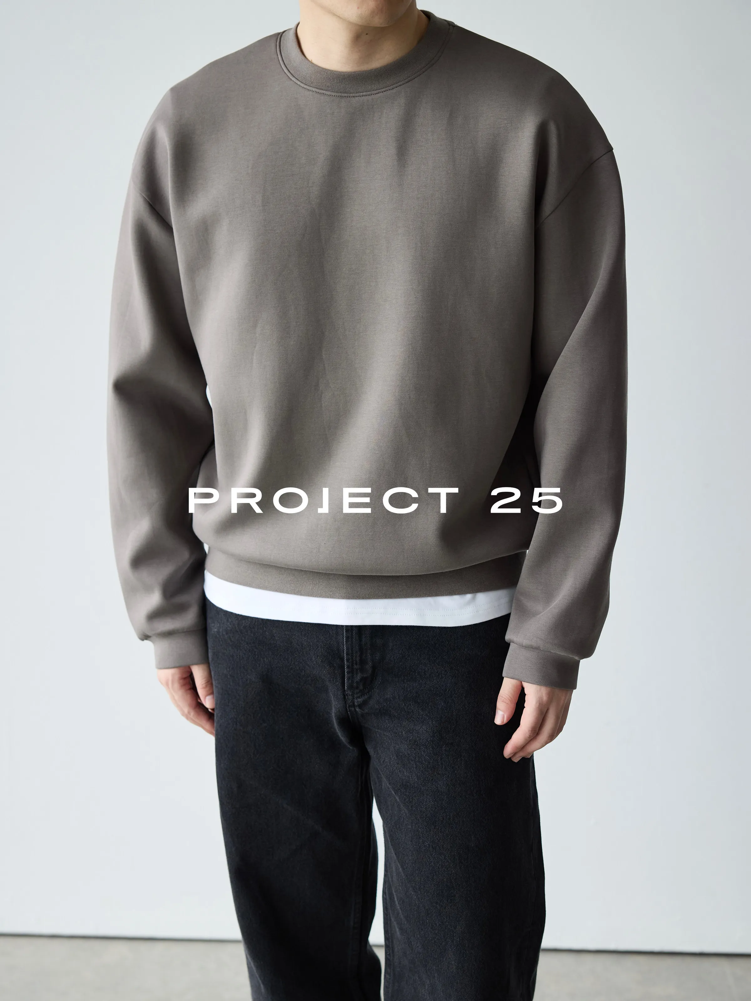 PROJECT 25 Men's Casual Daily Wear Lyocell Air Layer Round Neck Sweatshirt Loose Drop Shoulder Heat Retention Anti-Wrinkle
