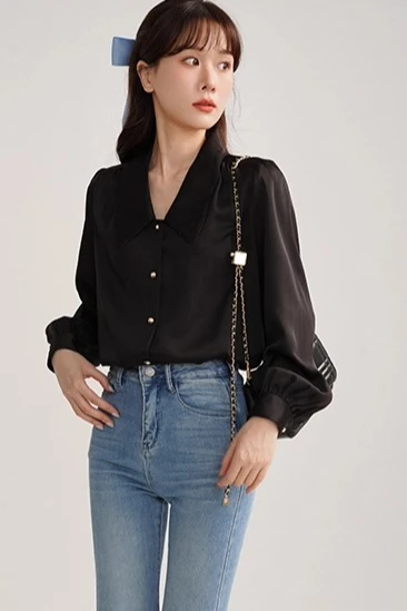 Elegant Vintage Chic Bow Tie Blouse Top French Style Long Sleeve Shirt with Ruffle Trim Slim Fit Casual Wear Women Spring Autumn