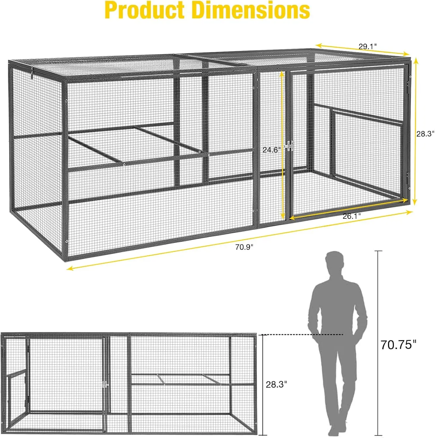 

Chicken Coop Run Large Metal Frame Extension Outdoor 14.3ft²Lockable Playpen for Chicken, Rabbit, Duck, Run Only