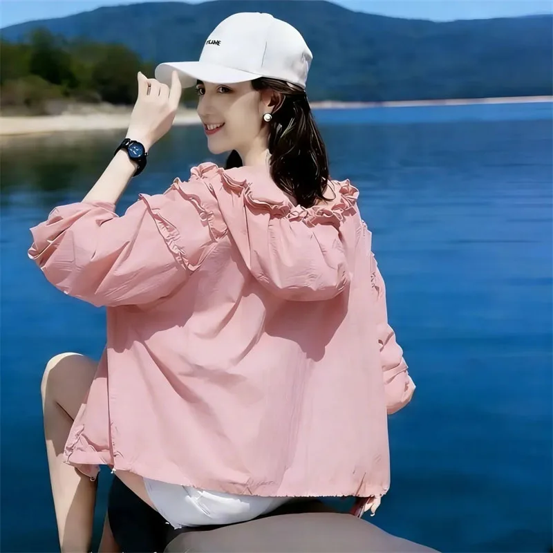 

Summer Femme Long Sleeves Sun Protection Clothing Coat Spring Ladies Thin Sun Shirt Jacket Women Hooded Sun Protection Shirt Top