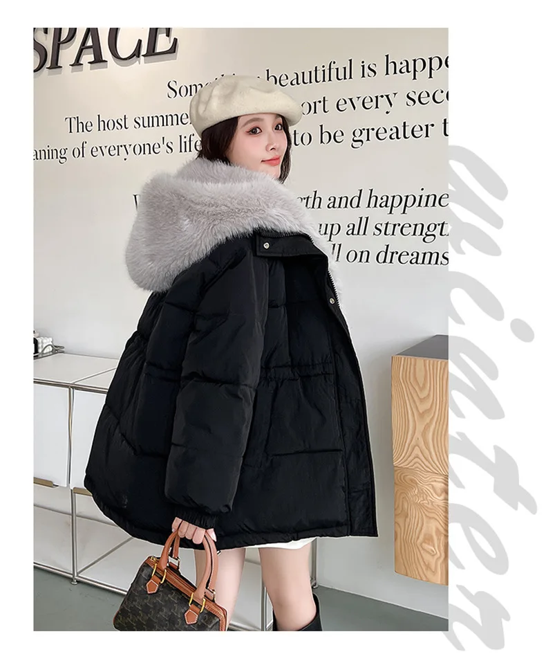 Mid Length Coats Women Parkas Fur Collar Full Sleeve Thick Warm Y2k Streetwear Elegant Splice Open Stith Autumn Winter 2025