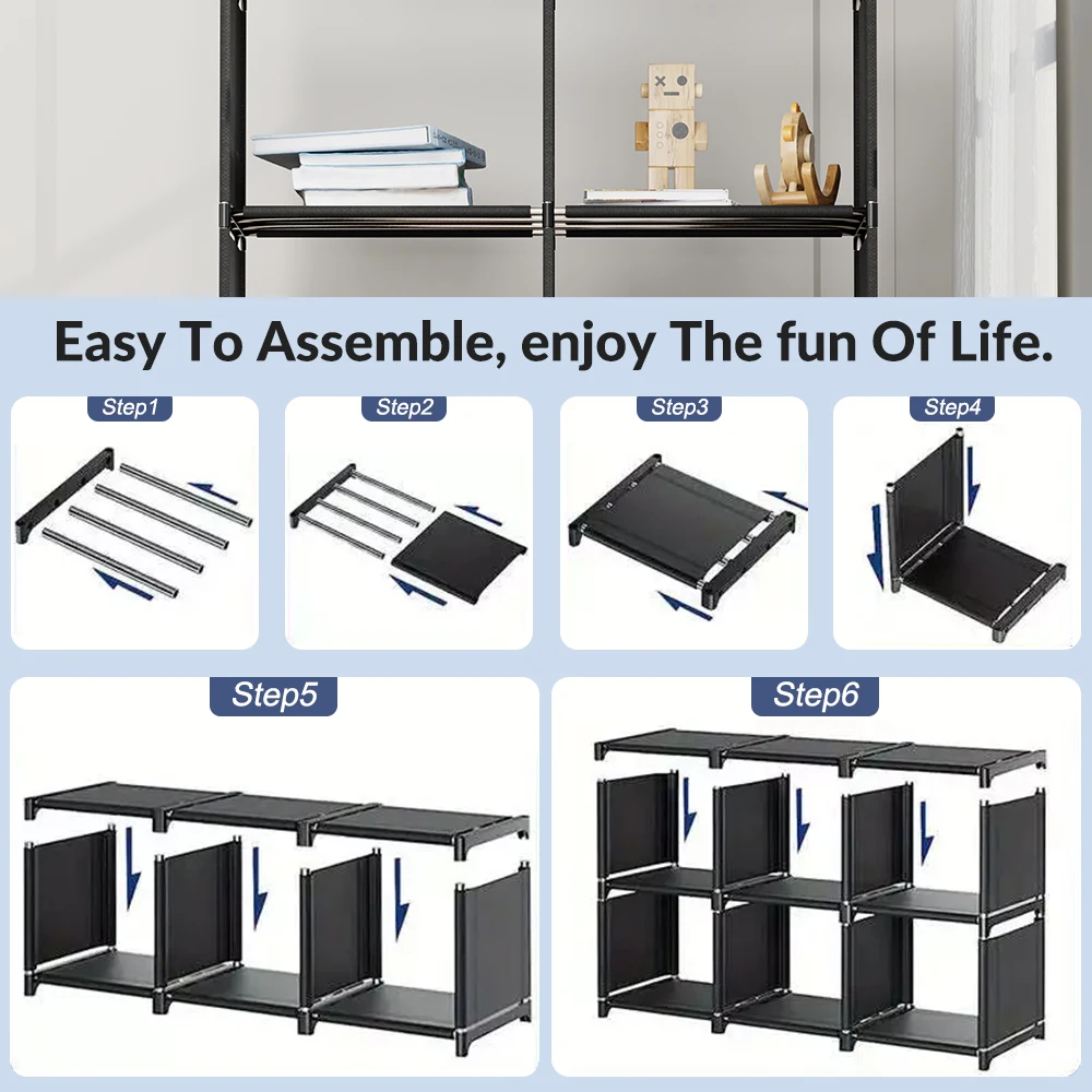 6-Tier Freestanding Bookshelf with Double Rows 10-Compartment Wardrobe Storage Organizer for Bedroom Living Room Office image 3