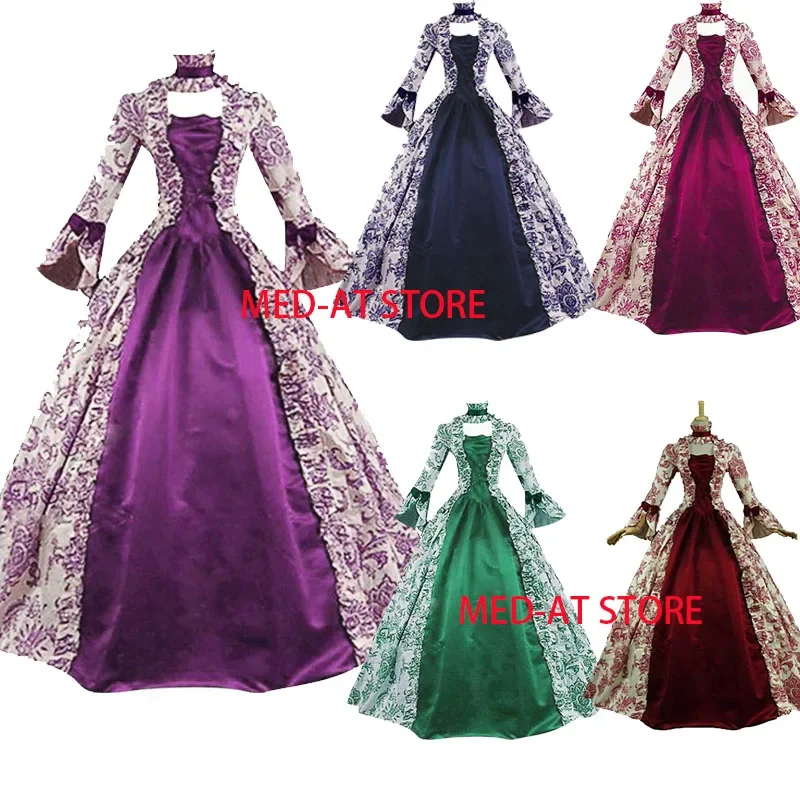 Женское средневековое платье для косплея Марии-Антуанетты больших размеров, фиолетовое викторианское вечернее платье в стиле Ренессанс, готический халат с цветочным принтом