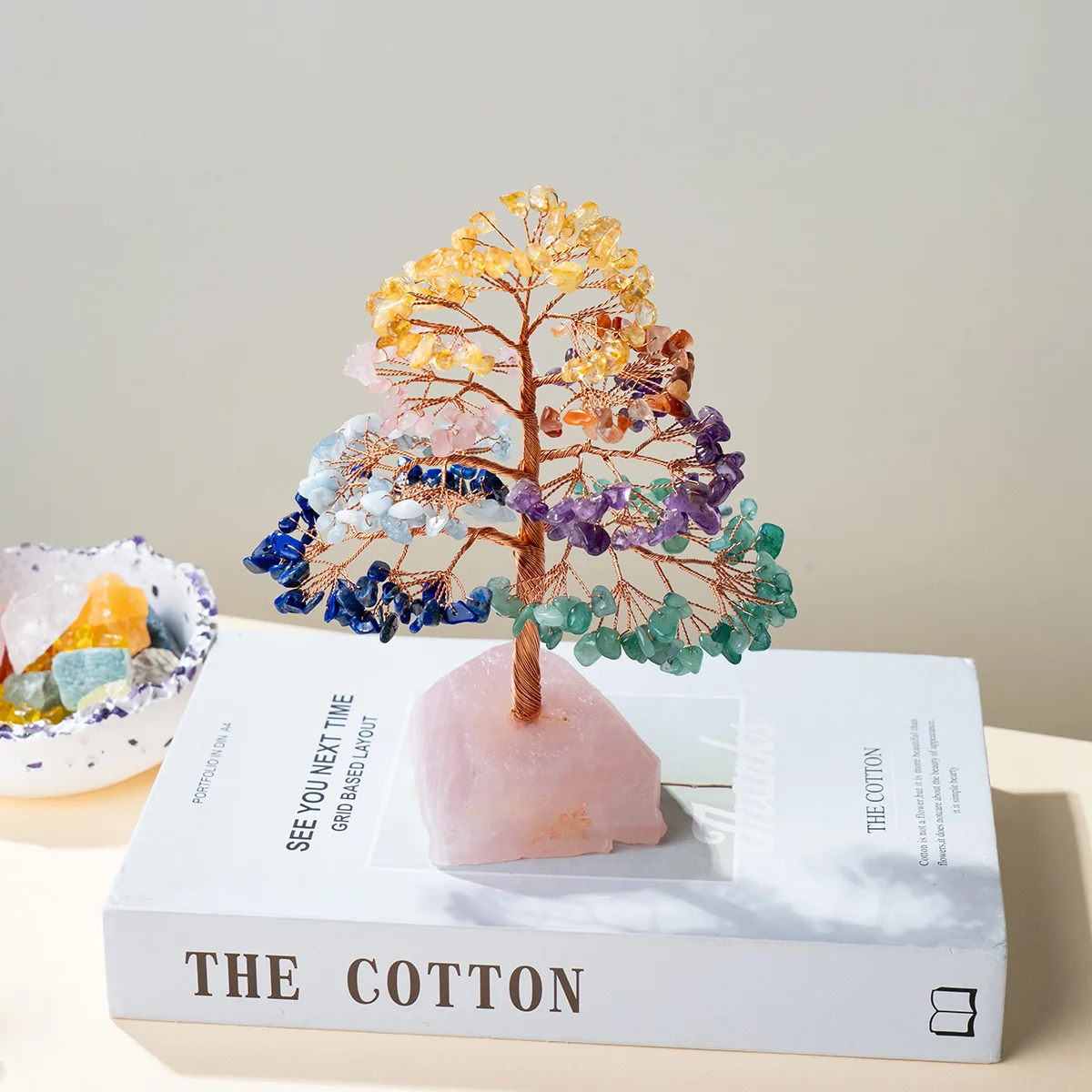 1 Piece Natural Gemstone Crystal Lucky Tree – Adorned with Irregular Raw Stone Base, Perfect for Home, Office Desk & Living Roo