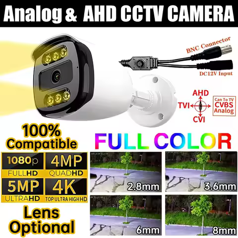 6LED 8MP 2MP AHD Full Color Camera CCTV Auto Luminous Analog 5MP 1080P TVI/CVI 4in1 OSD Cable Digital Outdoor Security Monitor