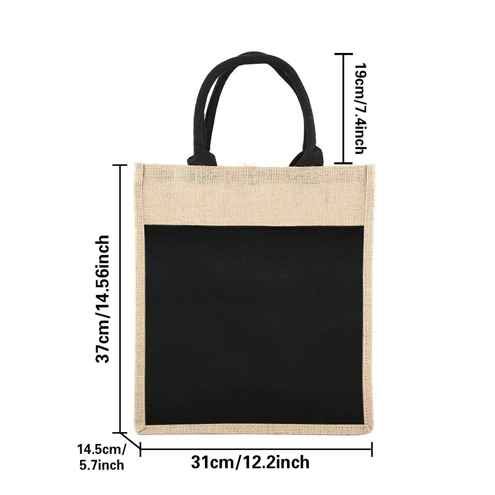 Reusable Linen Shopping Bag Women's Tote Grocery Shopping Bag White Letter Pattern Print Convenient Picnic Bag Supermarket
