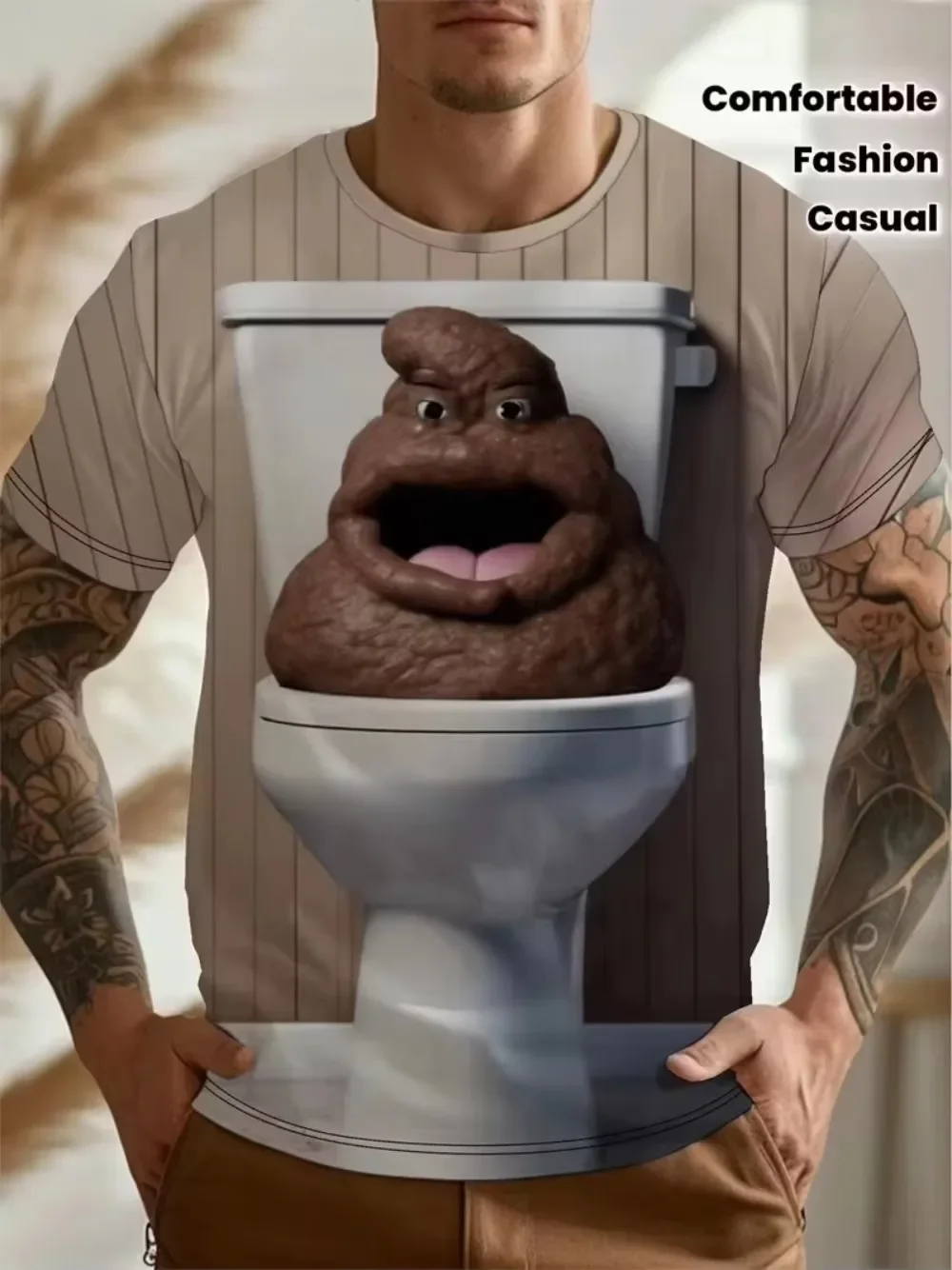 Fun Creative Funny Toilet Poop Character 3D Print MenT-shirt breath quick-dry Outdoor Casual Breathable Loose Street Parties Top