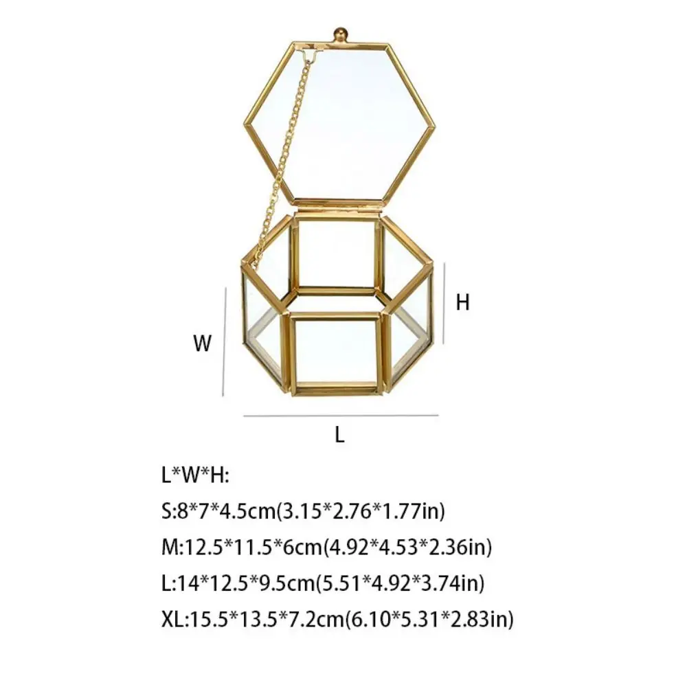 Scatola portaoggetti per gioielli nordici con coperchio con catena Scatola per esposizione di gioielli geometrica Scatola per orecchini esagonale di lusso leggera per riporre gioielli