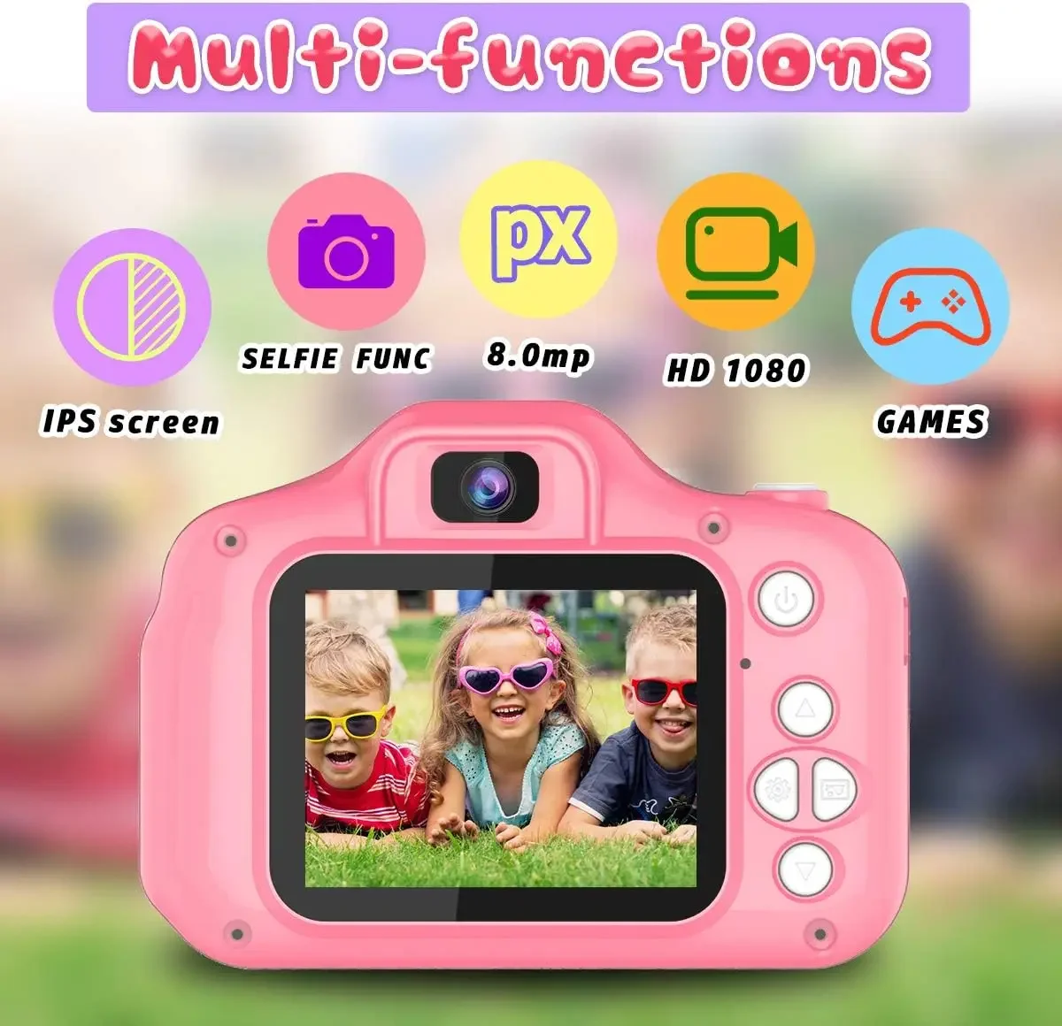 Upgrade Kids Selfie Camera, Christmas Birthday Gifts, HD Digital Video Cameras for Toddler, Portable Toy for Girl Card-Pink