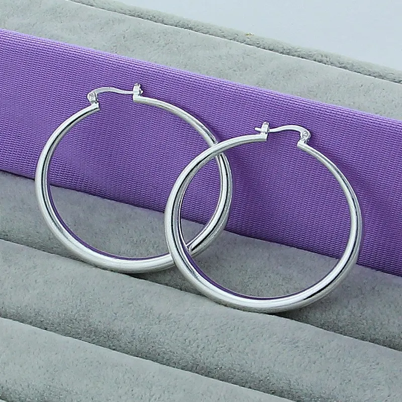 SAIYE 925 Sterling Silver Solid Smooth Circle 40mm Hoop Earrings For Woman Wedding Engagement Party Fashion Charm Jewelry