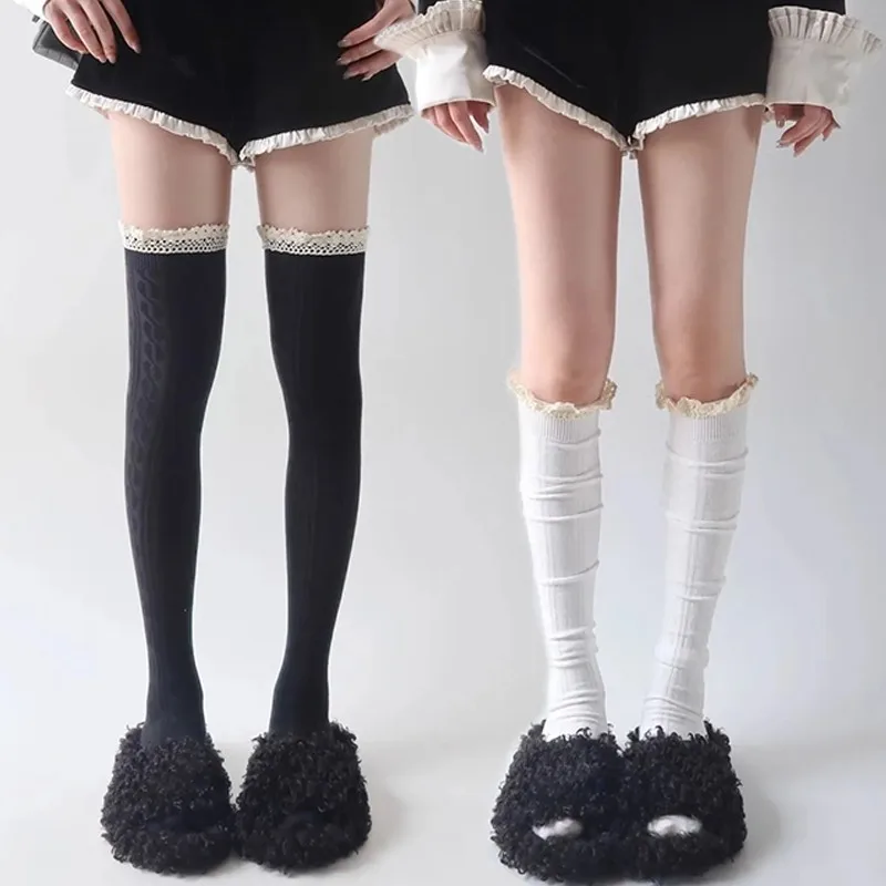 

Y2K Sexy Lace Thigh High Socks for Women Girls Autumn Sweet Knitted Long Socks Japanese Style JK Lolita Over The Knee Stockings