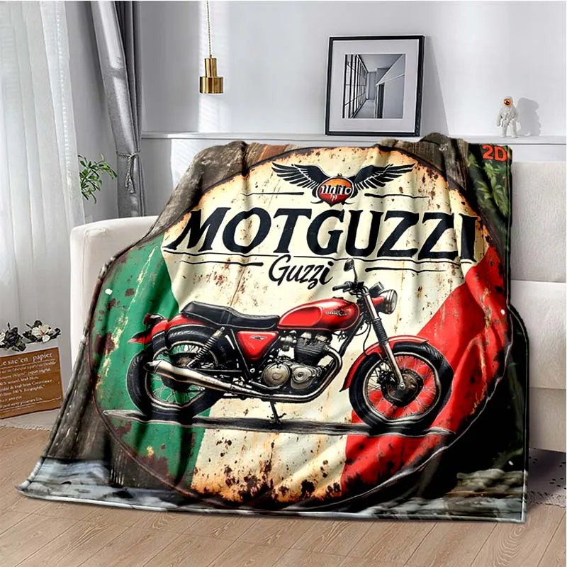 

3D Retro Motorcycle G-Guzzi Flannel Printed Blanket Home Sofa Bed Warm Oversized Home Bedding Office Picnic Gift Soft Blanket