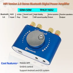 Mini Amplifier Bluetooth 5.0 Digital Audio Power Class D HiFi Stereo 200W*2 12V/24V Home Car USB Music Sound Card AMP Speaker