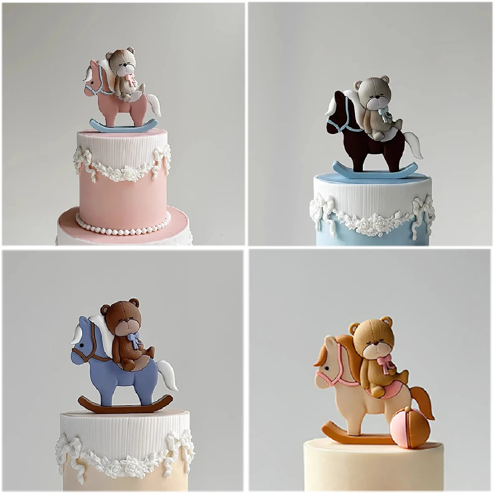 New Bear Cake Topper Trojan Bear, Pink Blue Letters BABY for Boy Girl Baby Shower Decorations Kids Happy Birthday Party Supplies