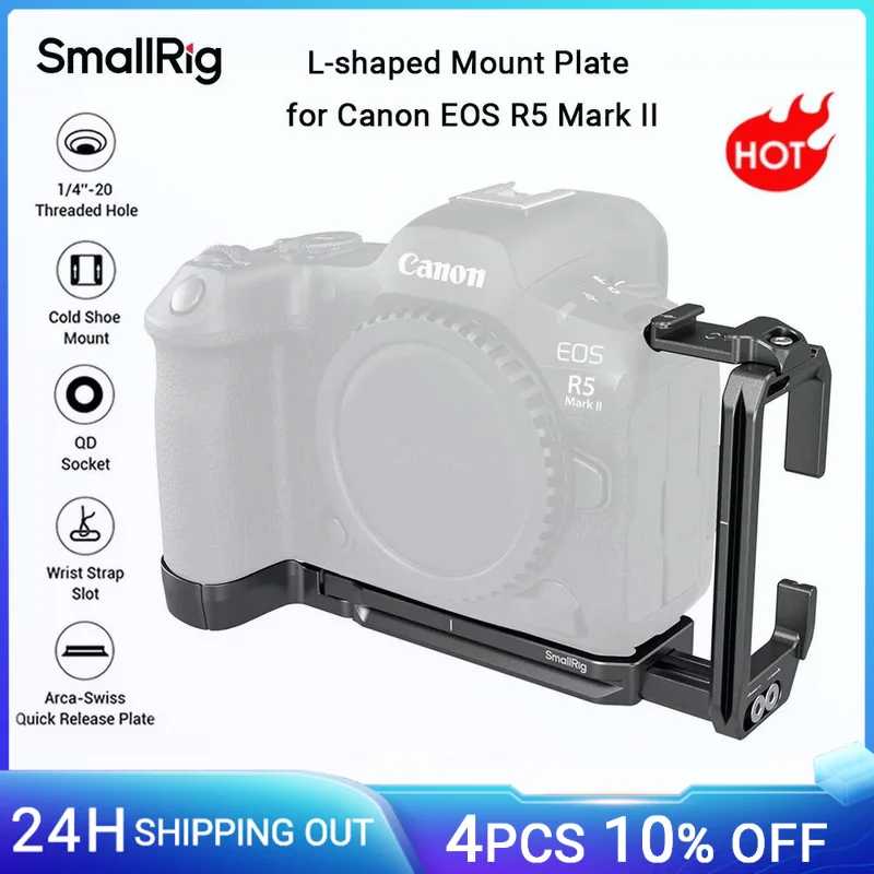 SmallRig R5 Mark II L-shaped Mount Plate for Canon EOS R5 Mark II w Arca-Swiss Quick Release Plate for DJI RS 3/RS4 Stabilizer