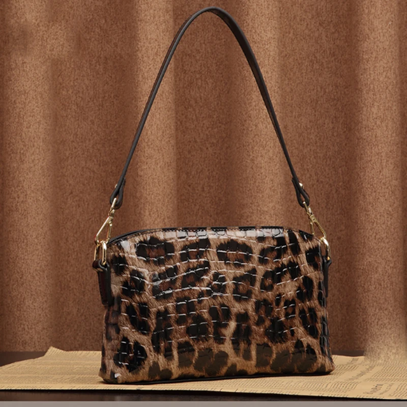 Fashion Leopard small bag women shoulder bag women\'s handbags real cowhide leather bag genuine leather women shoulder bag