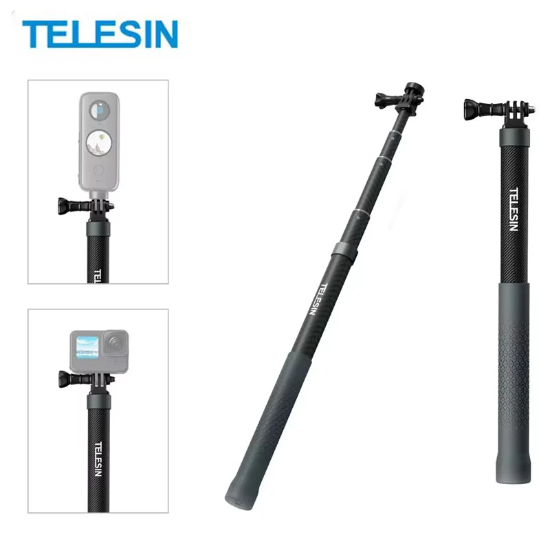 TELESIN GP-MNP-002 Selfie Stick Carbon Fiber Camera Stand Bracket 12.6-47.2in for GoPro Hero 12/11/10, Insta360 X3/X2/One