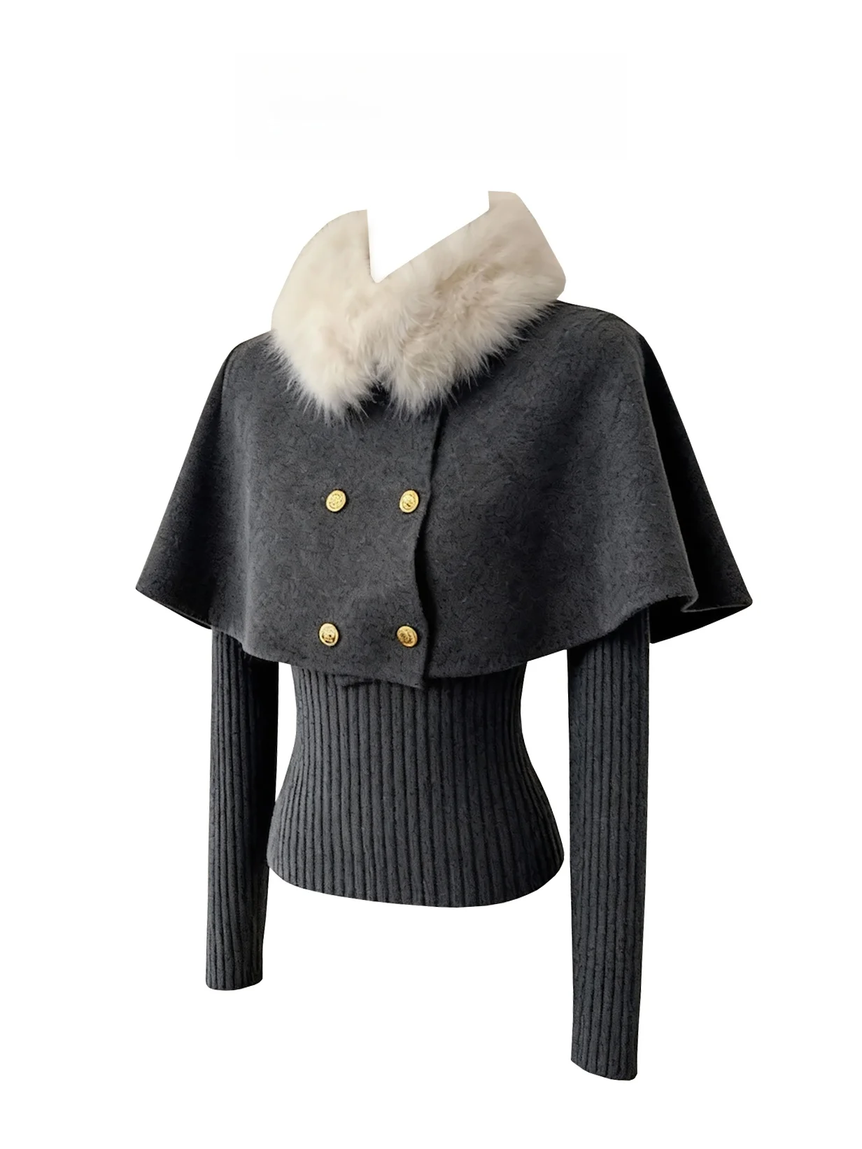 

Christmas Atmosphere Plush High Collar Long Sleeve Knitted Sweater Women's Winter New Style Two-Piece Set Vintage Slim Fit