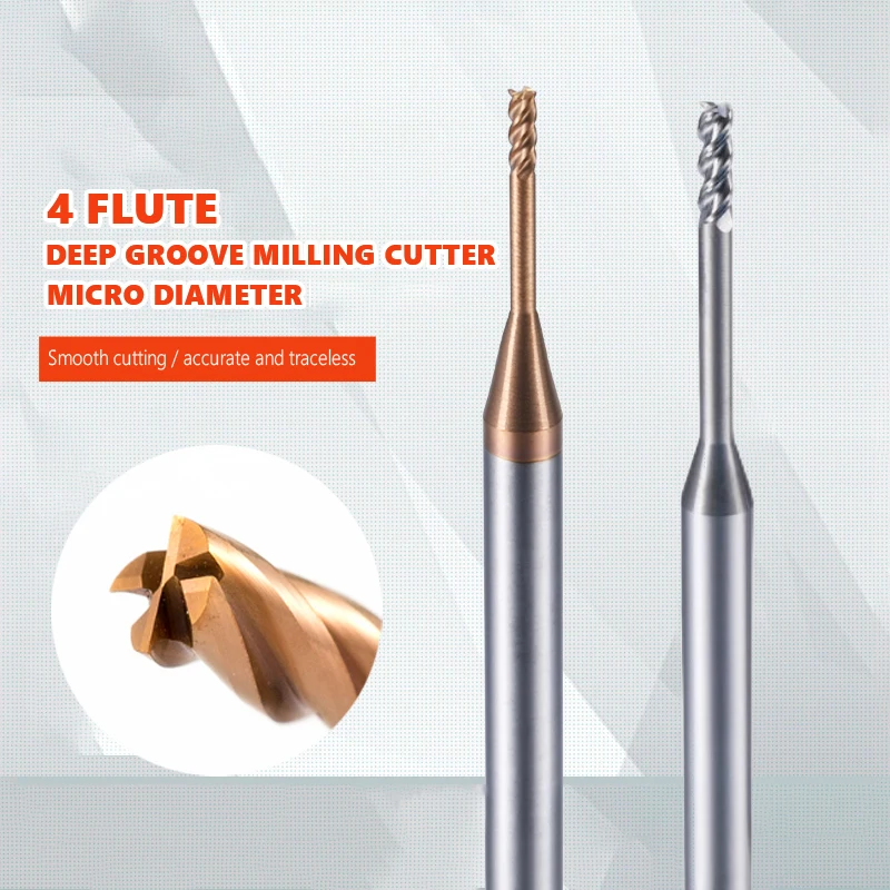 Micro Corner Radius End Mill With Long Neck 0.3-2.5 2 3 4 Flutes 4 Shank Mini Carbide CNC Cutting Router Bit Machine Cutter Tool