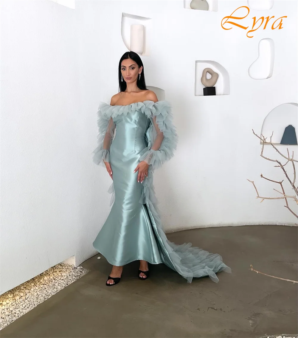 Vestido de noche de sirena sin tirantes de satén personalizado, exquisitos vestidos de fiesta con tren Watteau, vestidos elegantes para ocasiones especiales