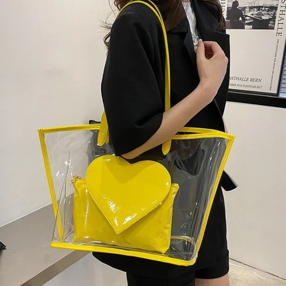 

Waterproof Jelly Color Shoulder Bag Large Capacity Versatile Transparent Handbags Has Inner Pocket Color Contrasting Beach Bag