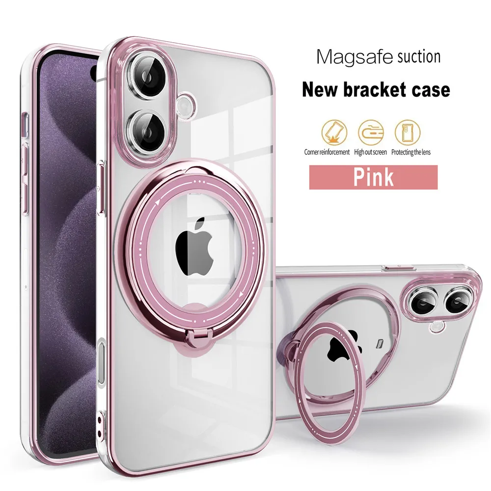 Luxury Plating Magnetic Bracket For Magsafe Case For iPhone 15 16 14 13 12 11 Pro Max XS Max XR 7 8 Plus Transparent Stand Cover