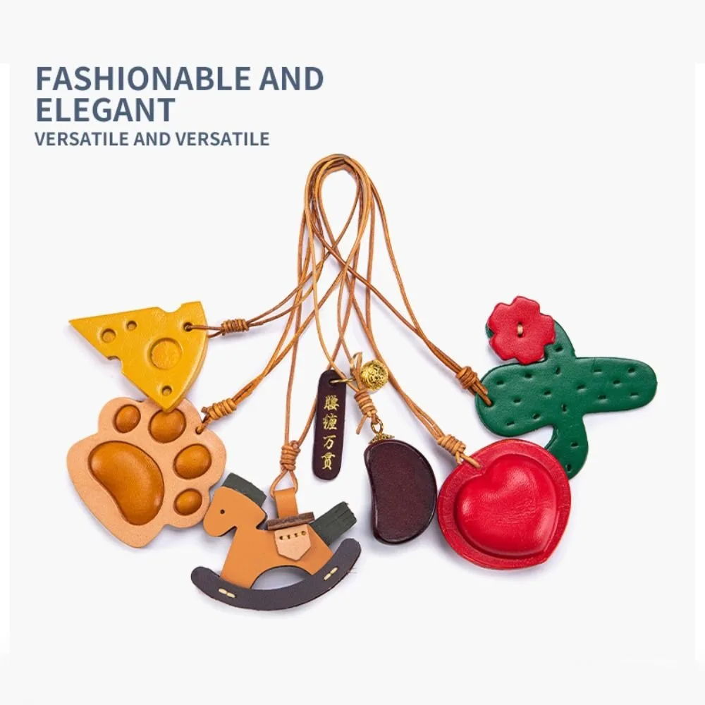 

Cute Hanger Pu Leather Pendant Cat's Paw Cactus Leather Keychain Creative Cartoon Bag Pendant Car Accessory