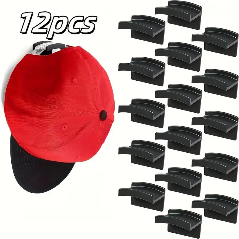 

12pcs Hat Hooks For Wall, Wall-Mounted Hat Hooks For Baseball Caps, Sturdy And Durable, No Drilling, Hat Holder Organizer For Wa