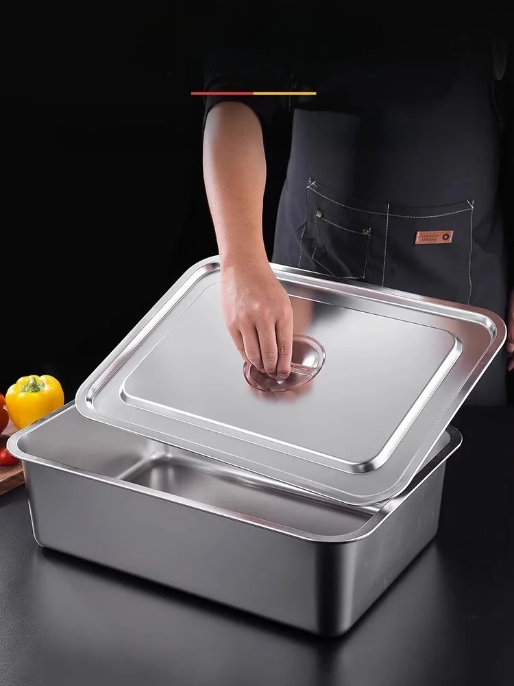 Bandeja Rectangular de Acero Inoxidable 304, Bandeja Profunda para Arroz al Vapor, Plato para Comida de Autoservicio, Bandeja para Desechos, Olla para Vapor con Fondo Plano